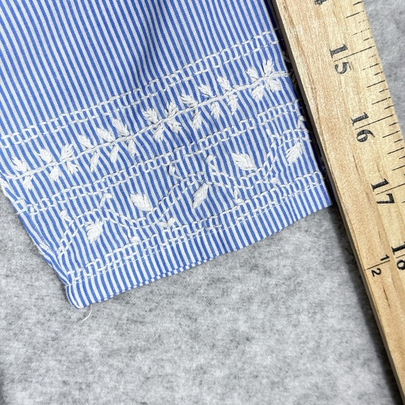 Gretchen Scott Top‎ Womens Medium Embroidered Tunic Popover Blue Stripe Coastal - Picture 12 of 14